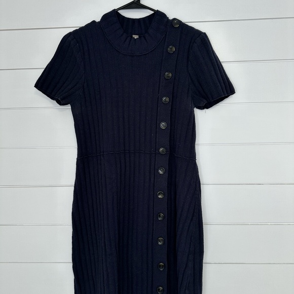 Free People Lottie Navy Blue Ribbed Button Front Mock Neck Sweater Dress XL (A11 - Picture 9 of 11